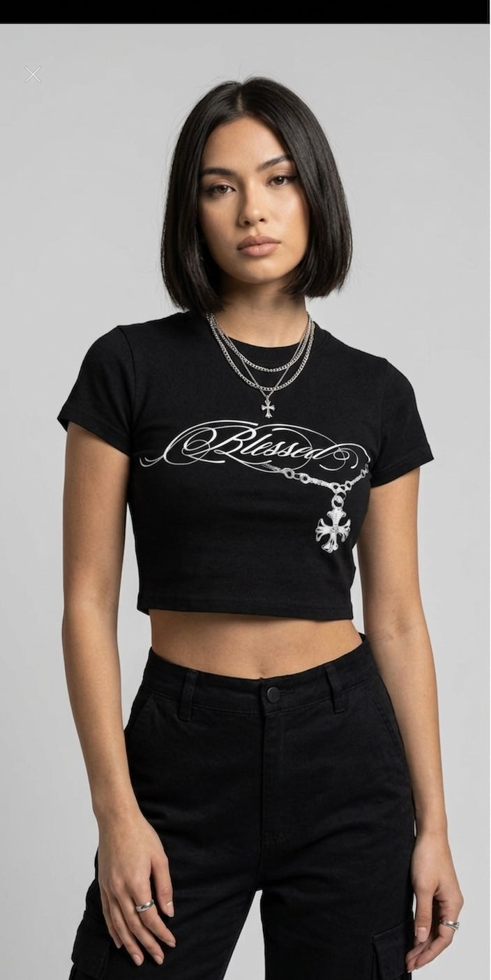 Blessed Baby Tee Siyah Crop