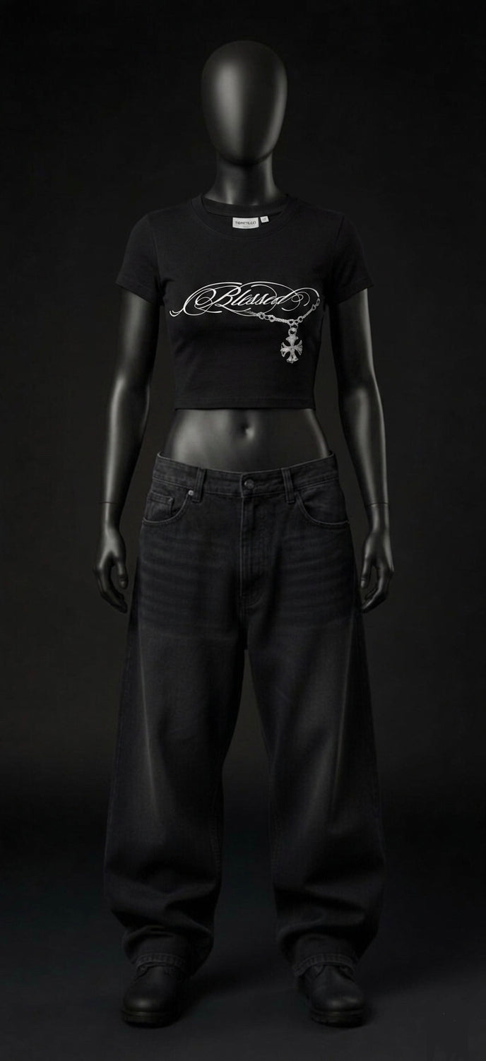 Blessed Baby Tee Siyah Crop