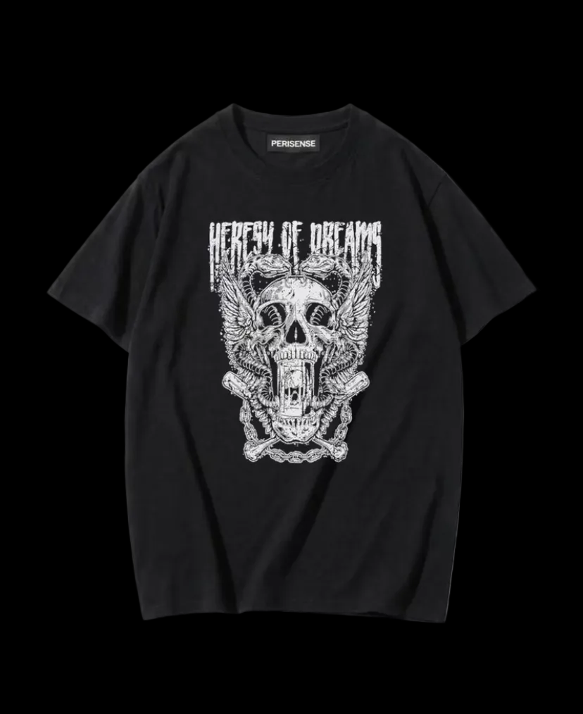Skeleton Head Siyah Gothic T-Shirt
