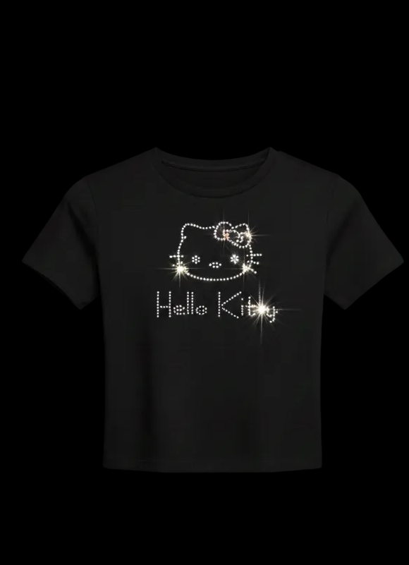 Hello Kitty Siyah Taşlı Crop