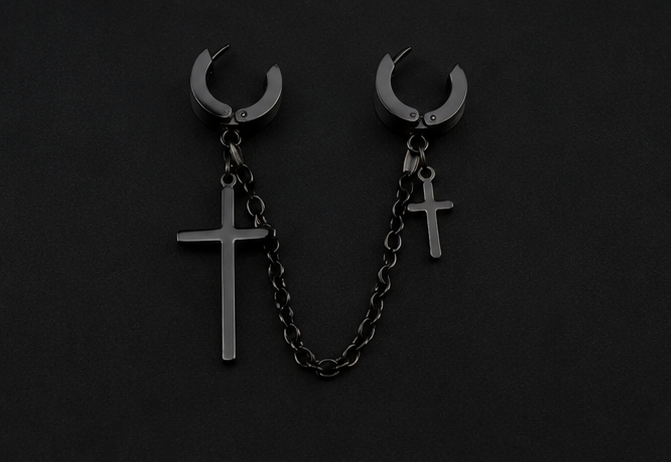Haç Siyah İkili Gothic Küpe Unisex