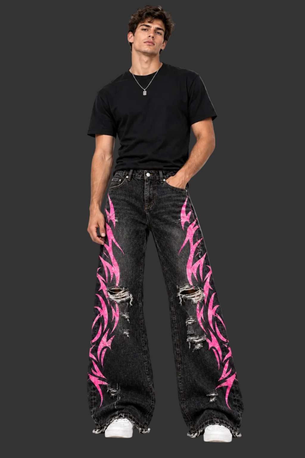 Pembe Tribal Baskılı Harajuku Unisex Pantolon