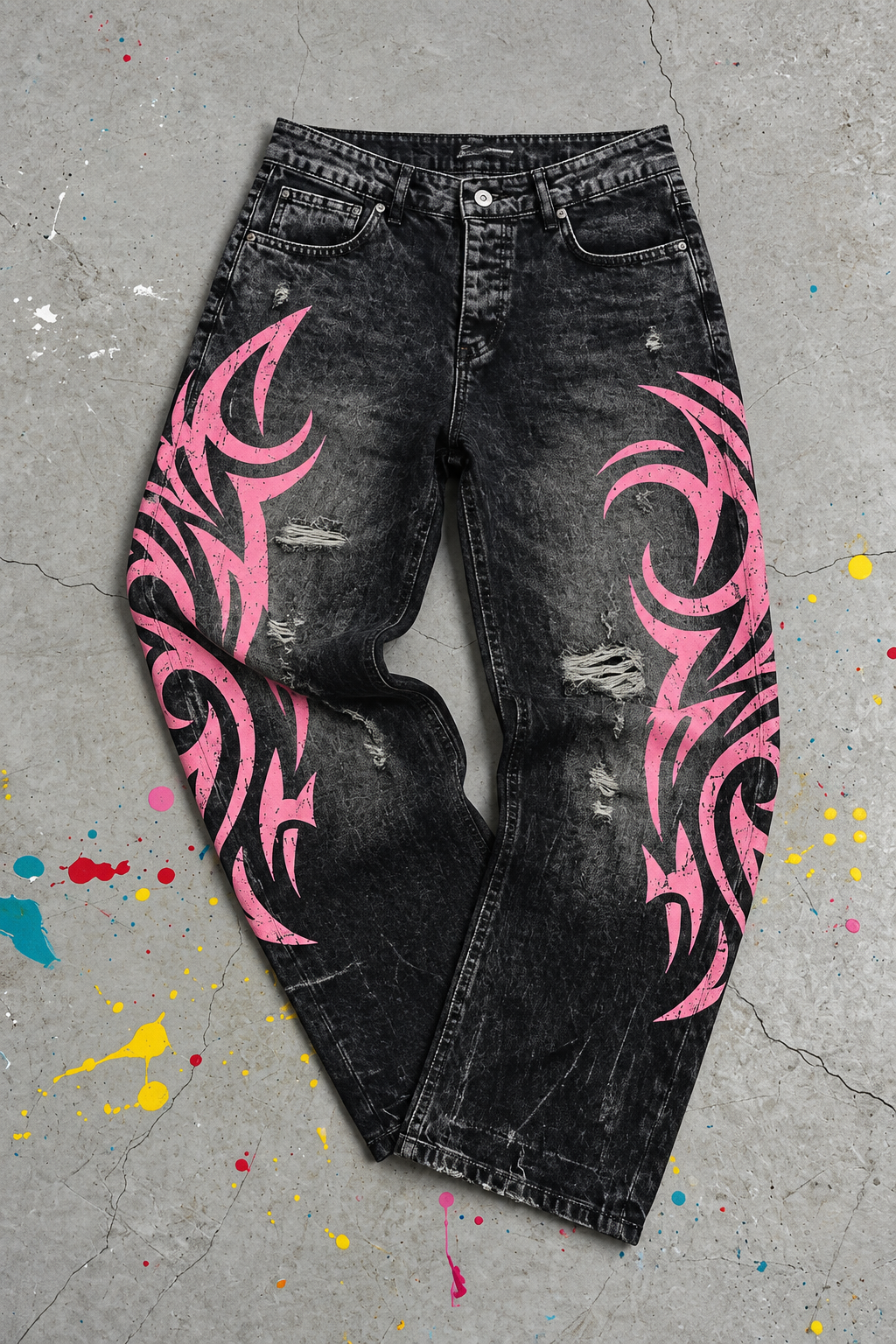 Pembe Tribal Baskılı Harajuku Unisex Pantolon